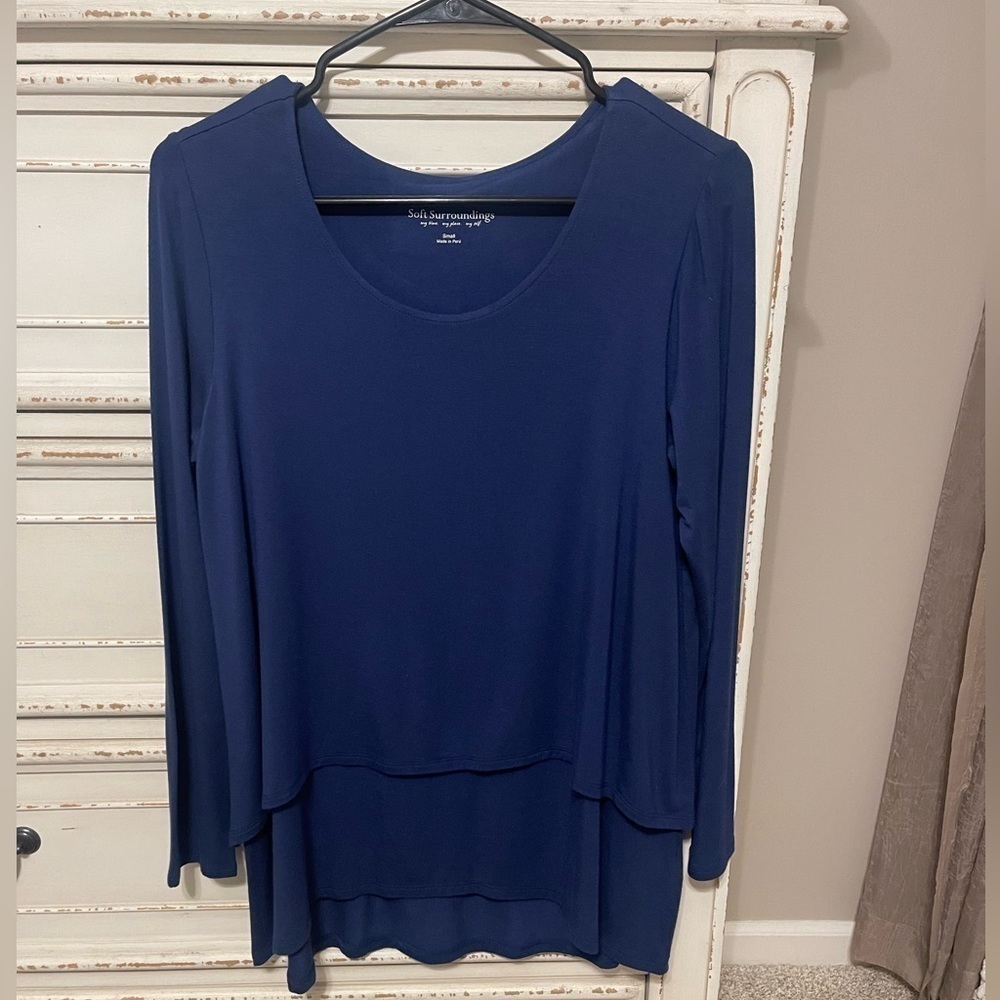 SOFT Surroundings Perfect Layers Size small Blue Long Sleeves Tiered